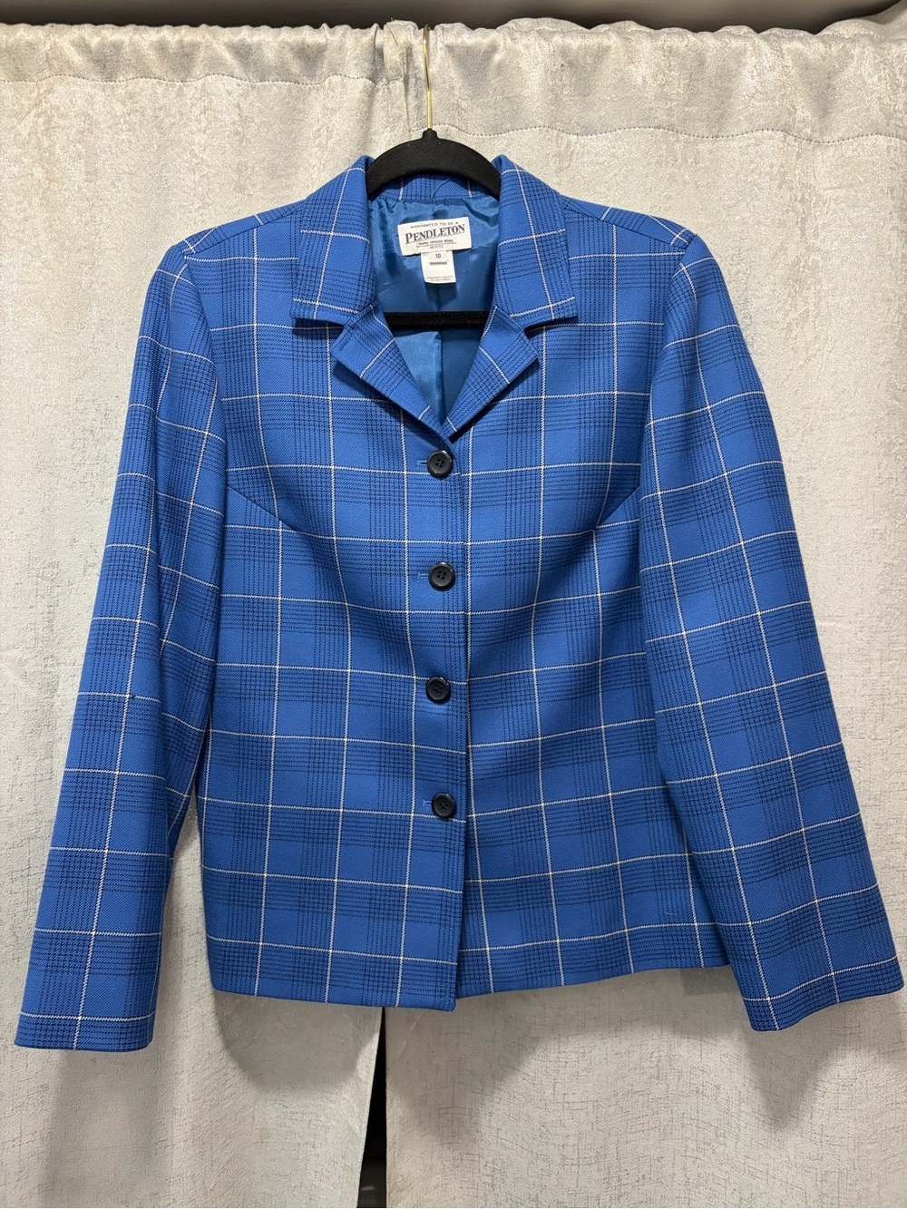 Vintage Pendleton Blue Windowpane Plaid Blazer 10